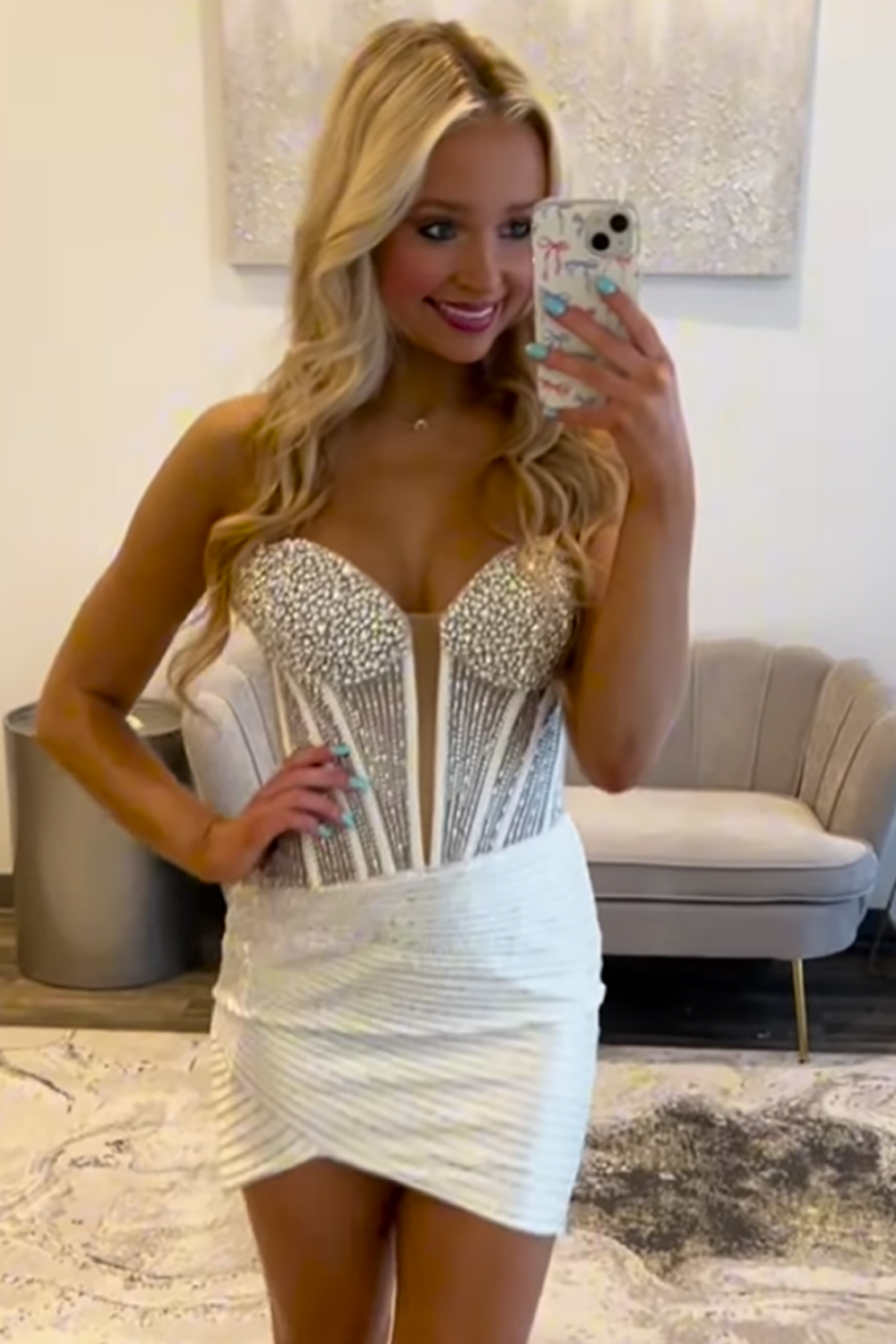 Sparkly Gold Tight Short Corset Cocktail Dress With Beading