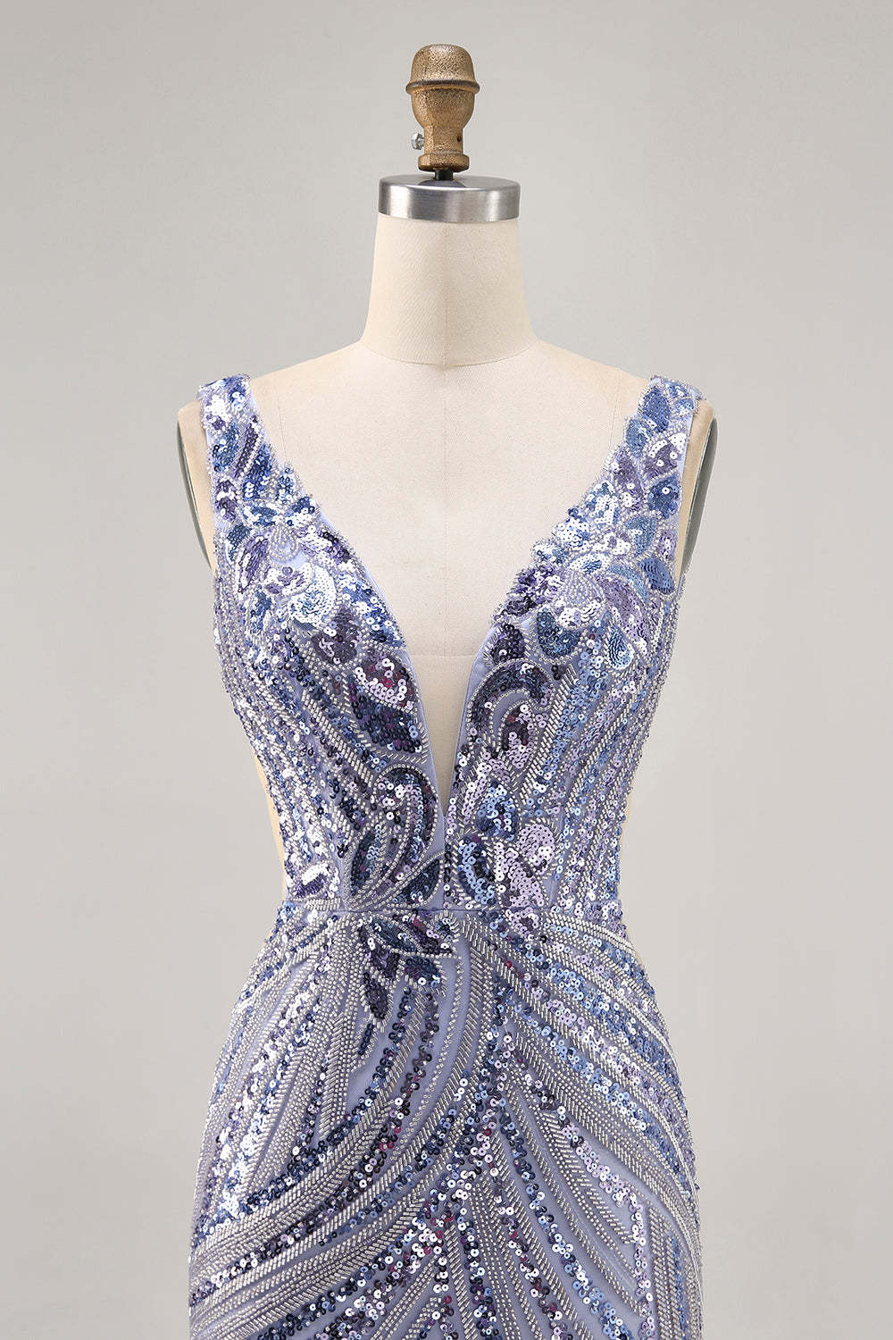 Sparkly Purple Sequins V Neck Short Corset Cocktail Dress
