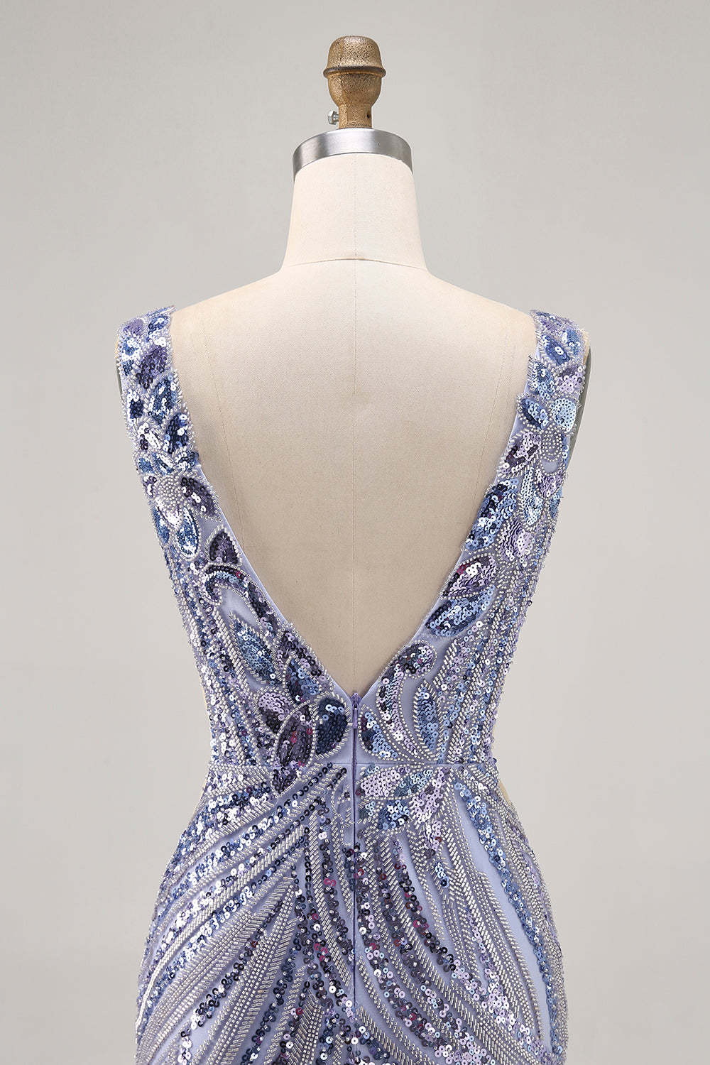 Sparkly Purple Sequins V Neck Short Corset Cocktail Dress