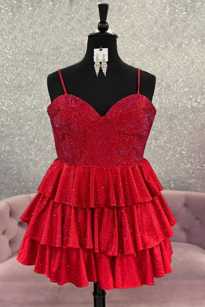 Sparkly Royal Blue Beaded A Line Ruffled Short Corset Cocktail Dress