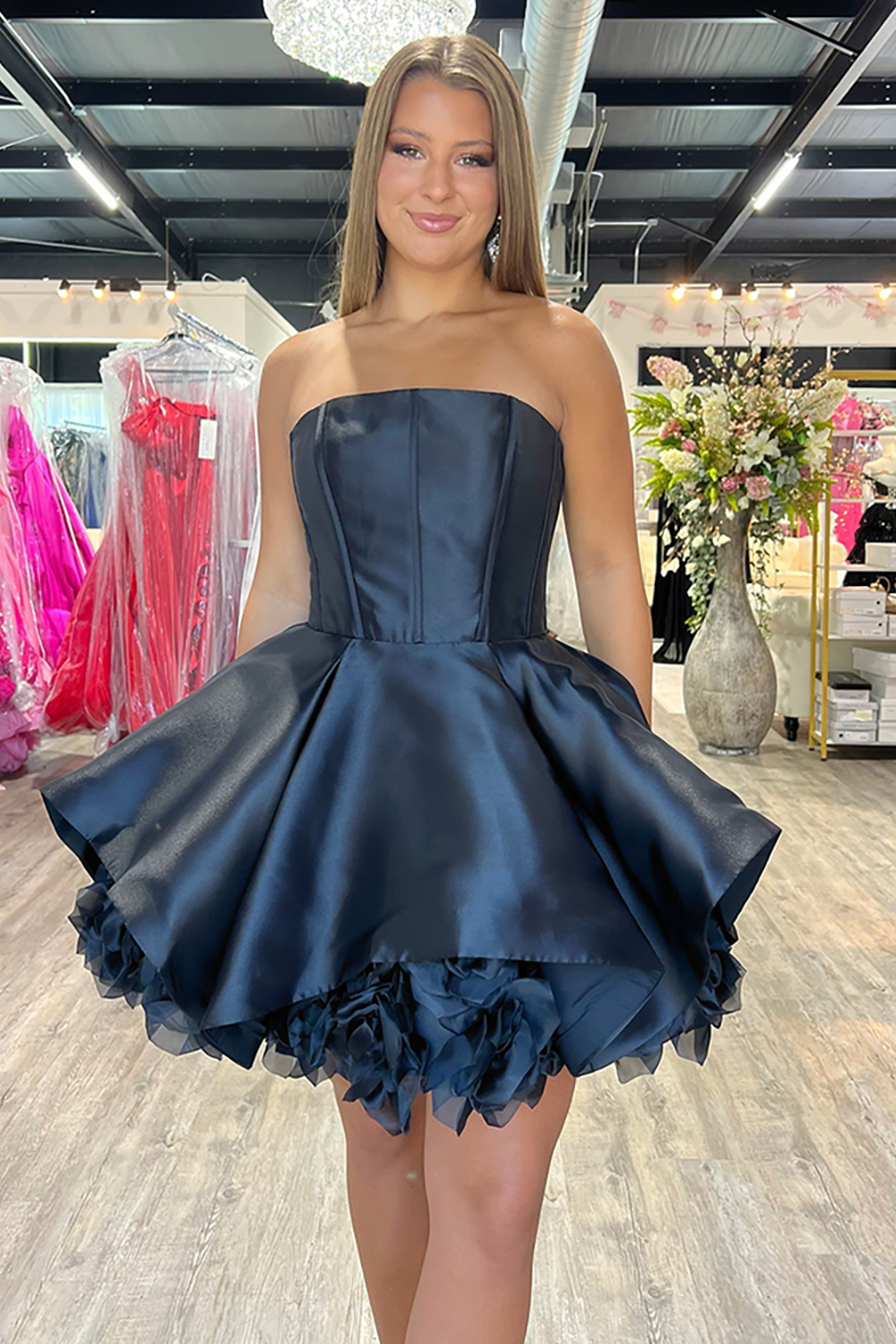 Simple Red Strapless Satin A Line Corset Short Cocktail Dress