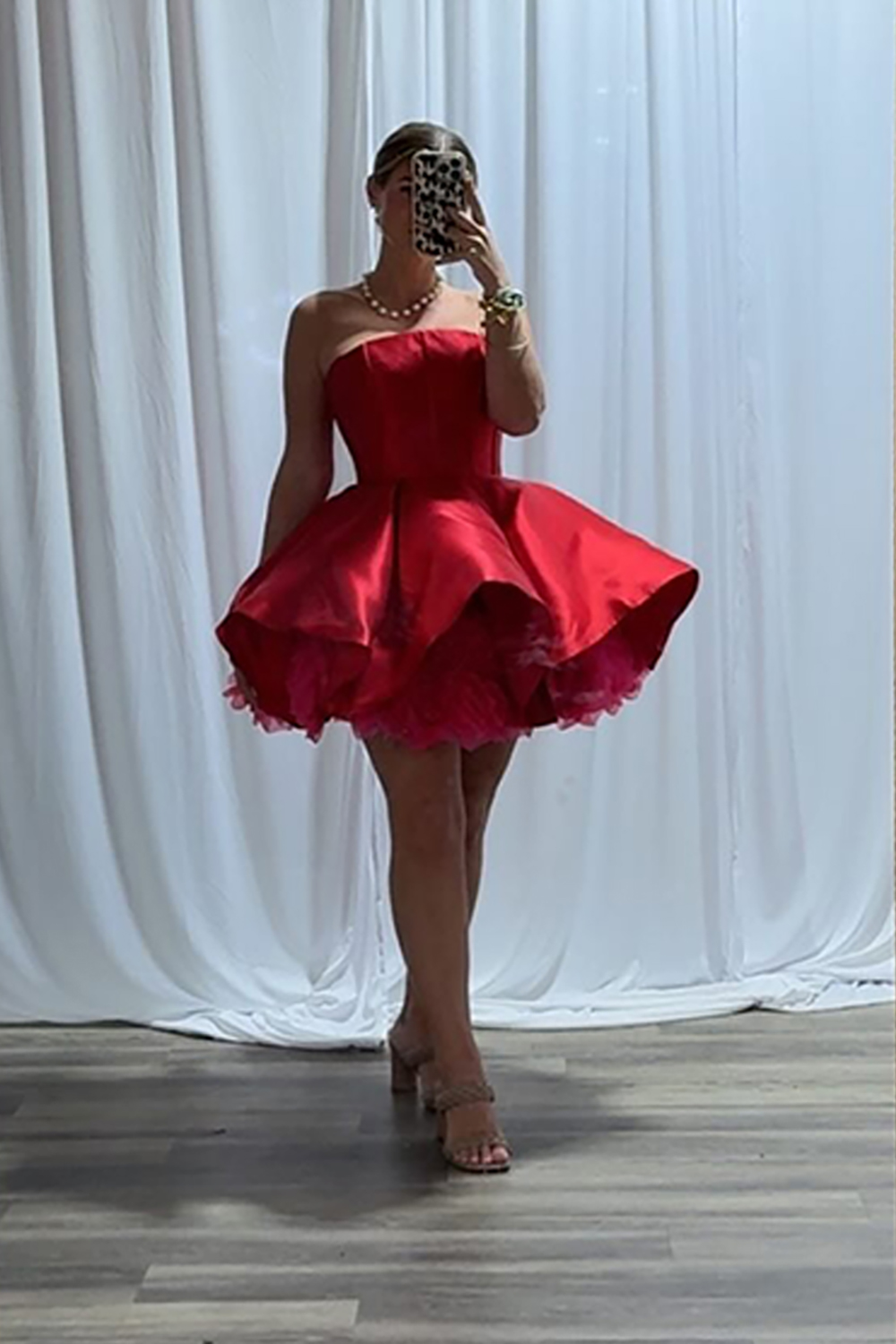 Simple Red Strapless Satin A Line Corset Short Cocktail Dress