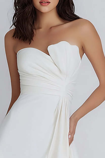 Ivory Strapless Satin Short A Line Cocktail Dress With Ruffles