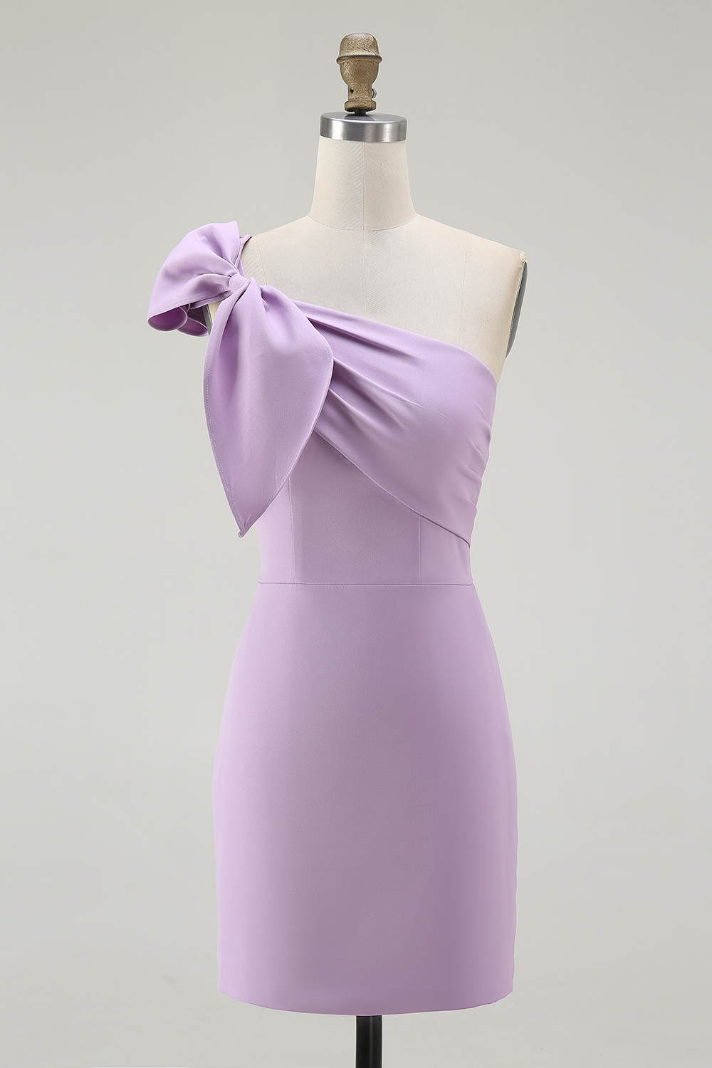 White Bodycon Satin One Shoulder Graduation Dress With Bow