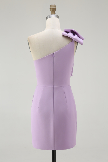 White Bodycon Satin One Shoulder Graduation Dress With Bow