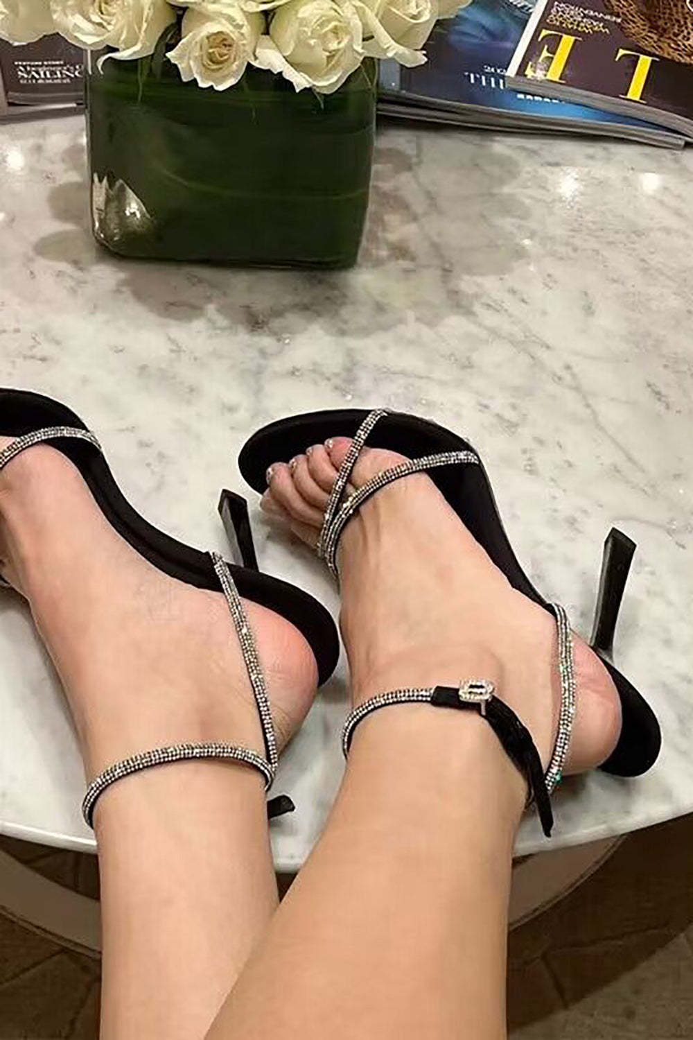 Sexy Stiletto High Heels with Rhinestone Cross Straps