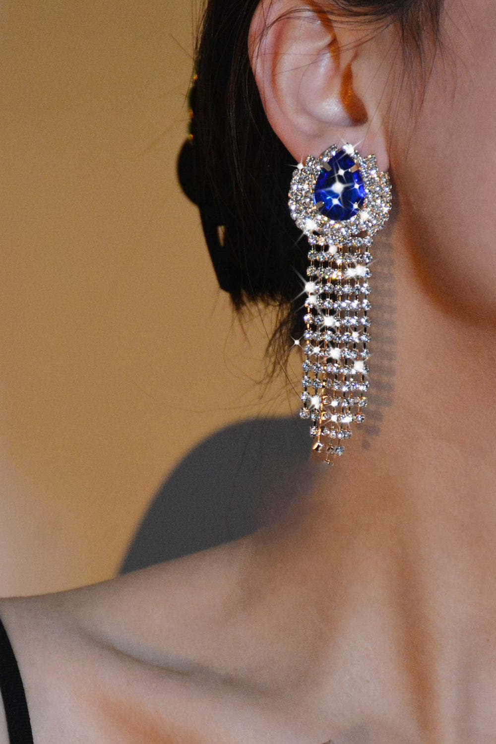 Water Drop Earrings with Sparkly Rhinestone Tassels