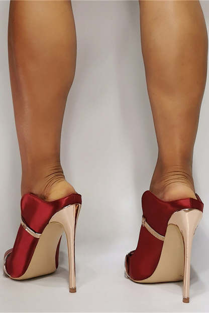 Solid Pointed Toe Stiletto Shoes in Burgundy