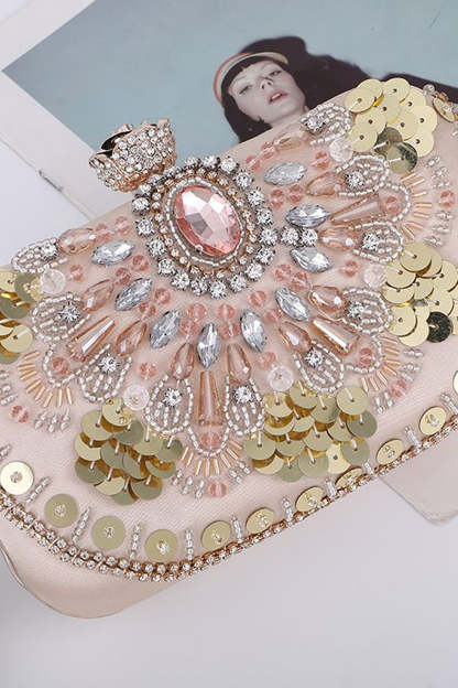 Evening Party Handbag with Sparkly Sequins and Beading in Blush