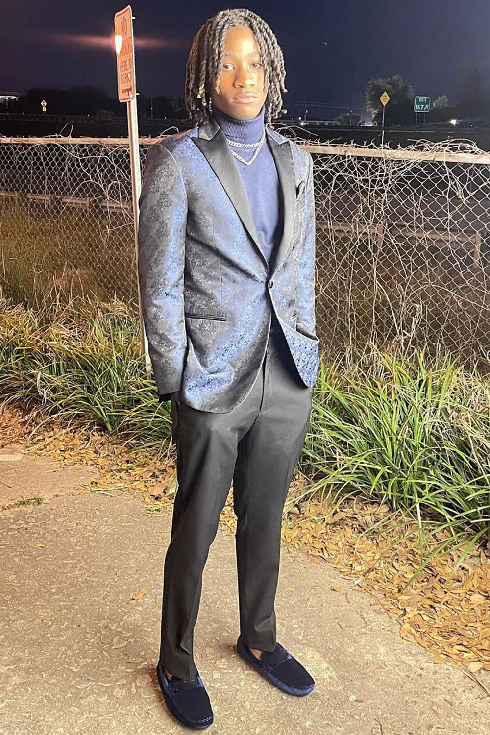 Men's Prom Blazer with Dark Blue Peak Lapel