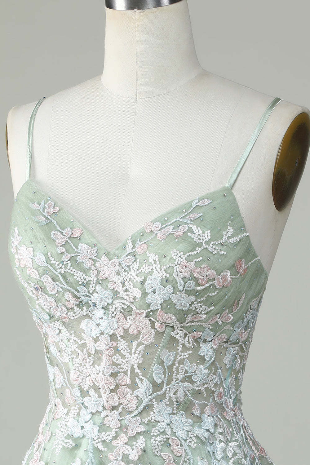 Dusty Sage Spaghetti Straps Cocktail Dress With Criss Cross Back