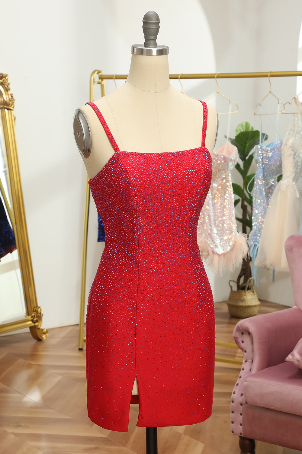 Red Sequins Lace Up Tight Short Cocktail Dress