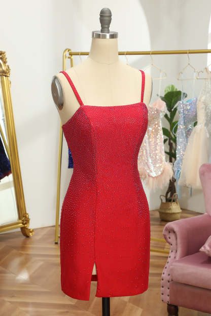 Red Sequins Lace Up Tight Short Cocktail Dress