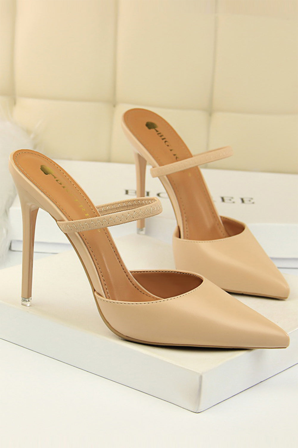 Pointy Stiletto Heels in Apricot