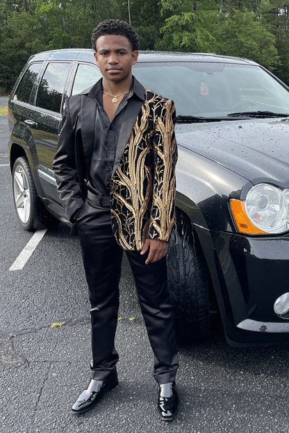 Men's 2-Piece Prom Suits with Black Golden Sequin Notch Lapel