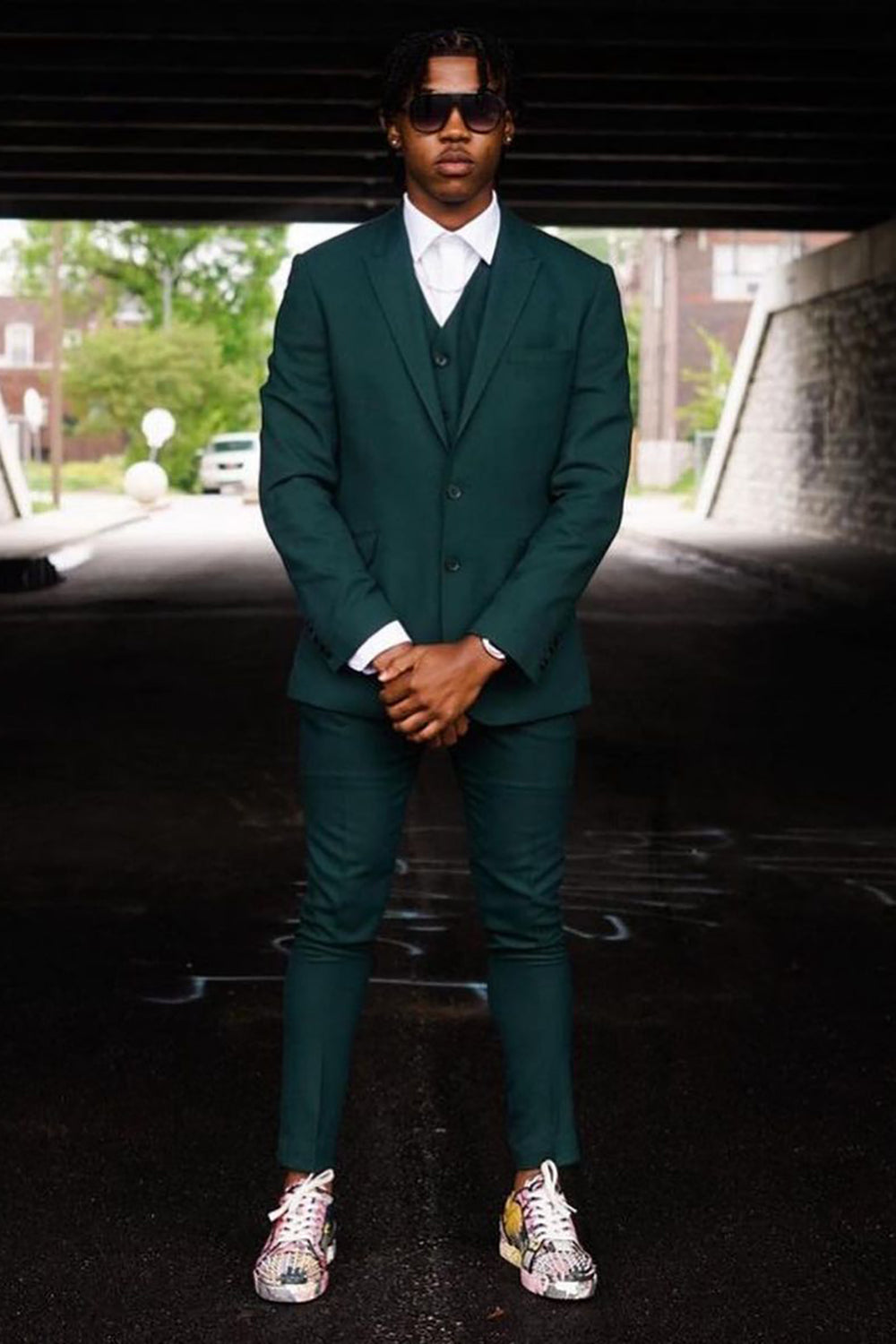 Dark Green Men's Prom Suit with Peak Lapel and Single Breasted Design