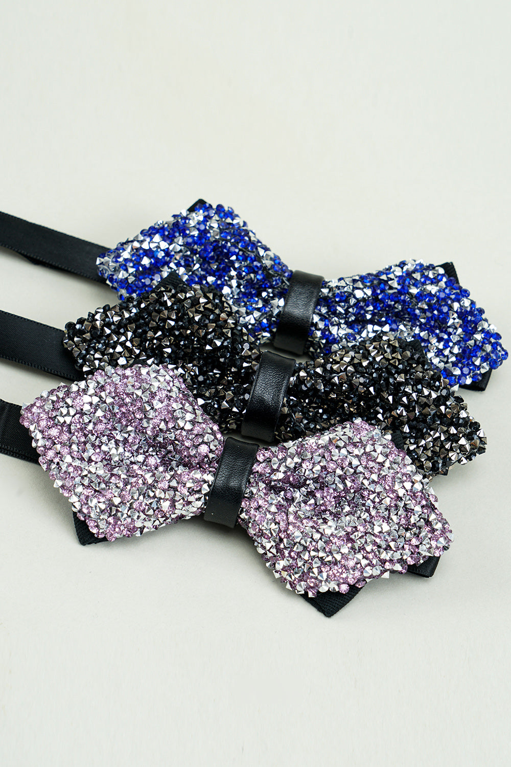 Adjustable Party Bow Ties with Black Rhinestones