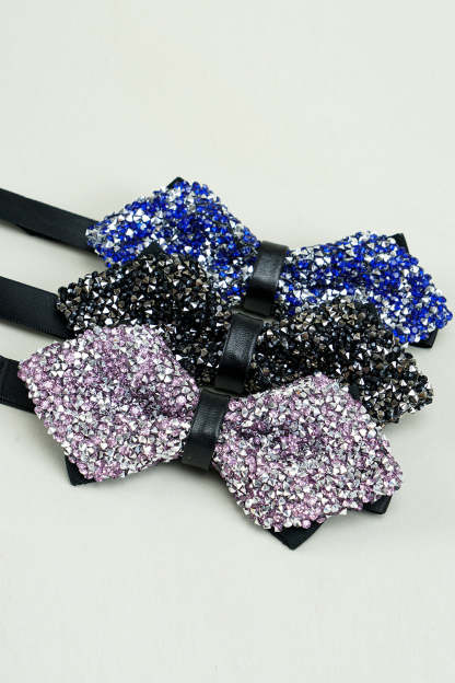 Adjustable Party Bow Ties with Black Rhinestones