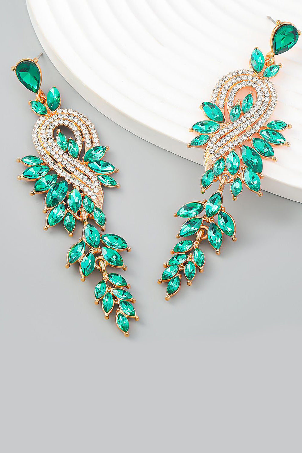 Earrings in Green Featuring Beadings and Rhinestones