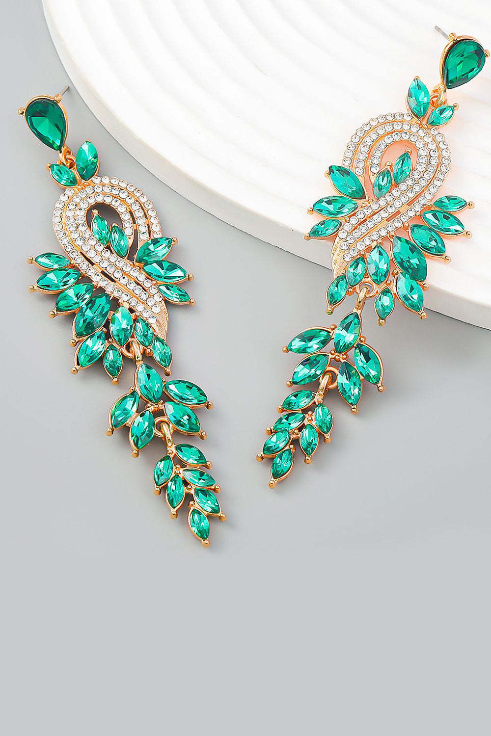 Earrings in Green Featuring Beadings and Rhinestones