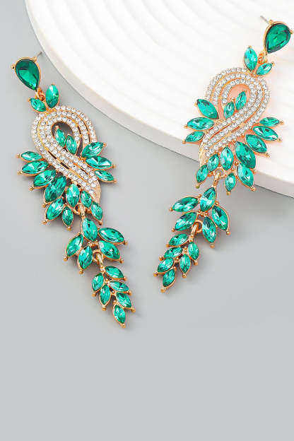 Earrings in Green Featuring Beadings and Rhinestones