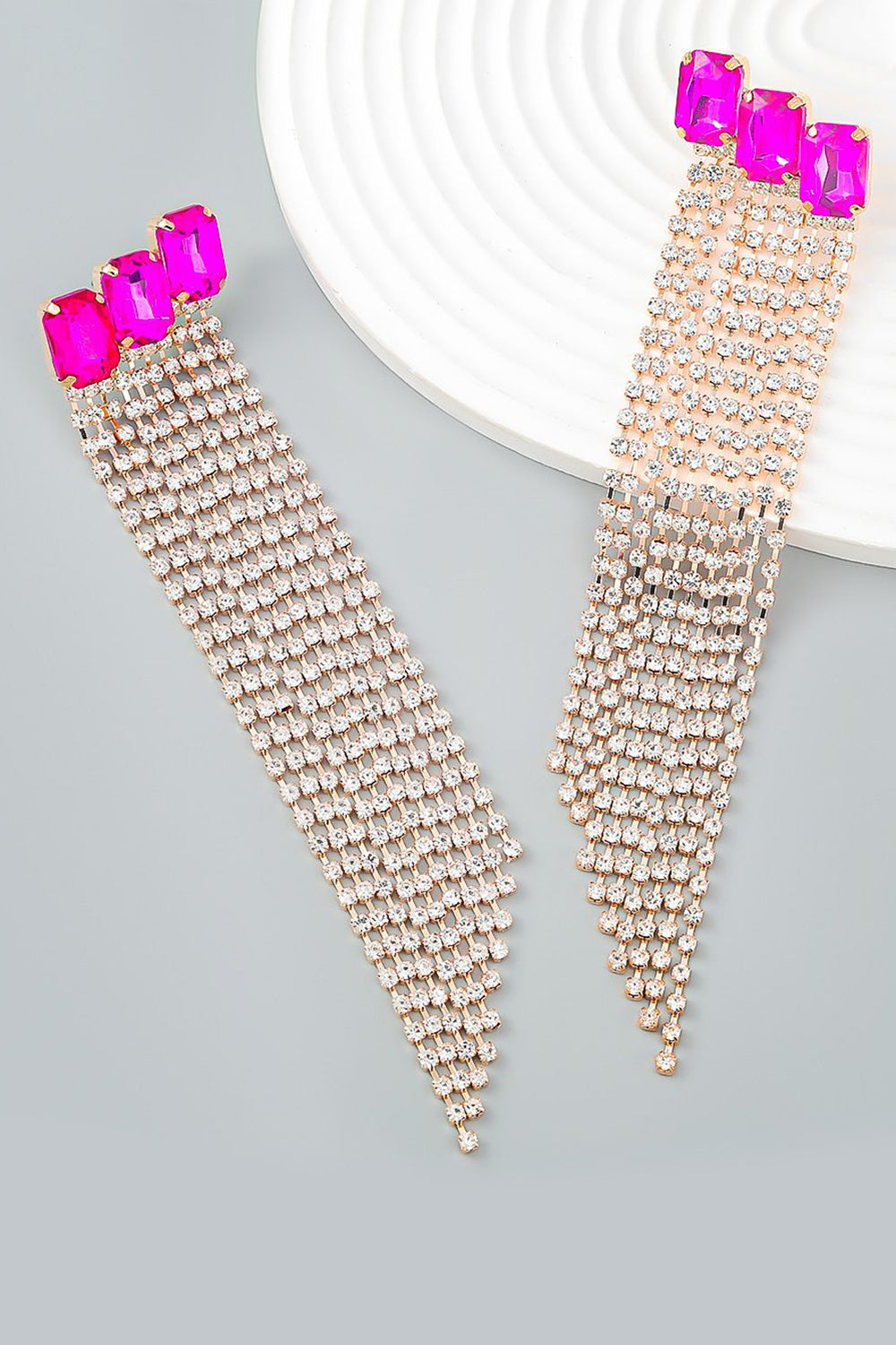 Party Earrings with Fuchsia Beads and Rhinestones