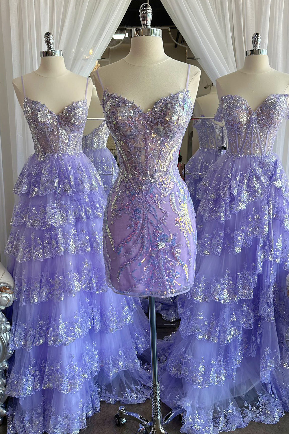 Stylish Sheath Spaghetti Straps Lilac Corset Cocktail Dress With Sequins