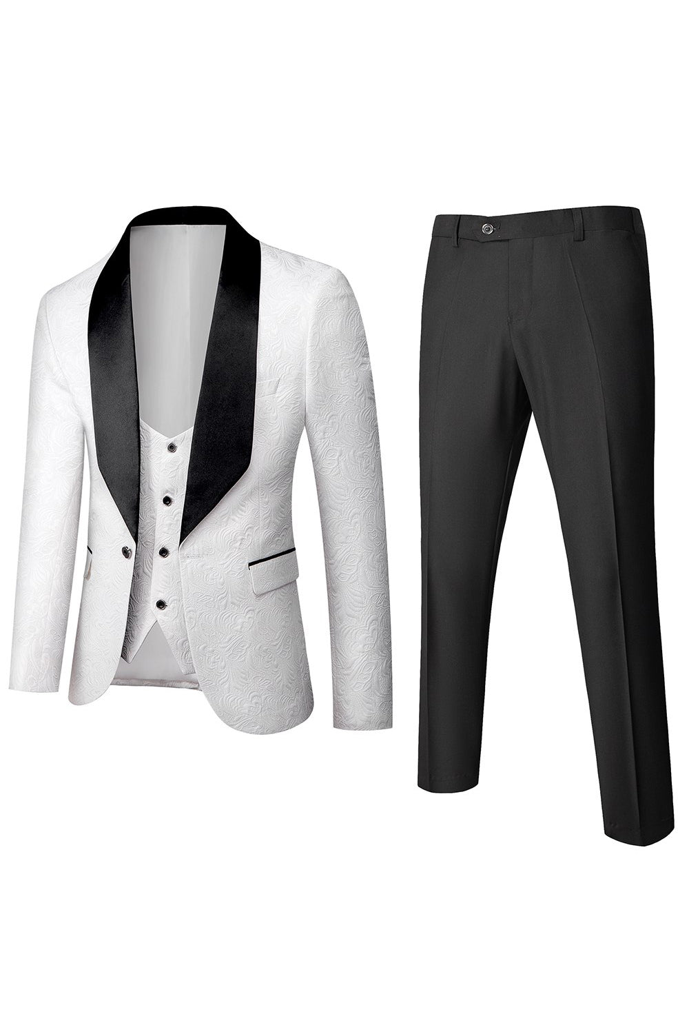 Men's 3-Piece Prom Suits in White Jacquard