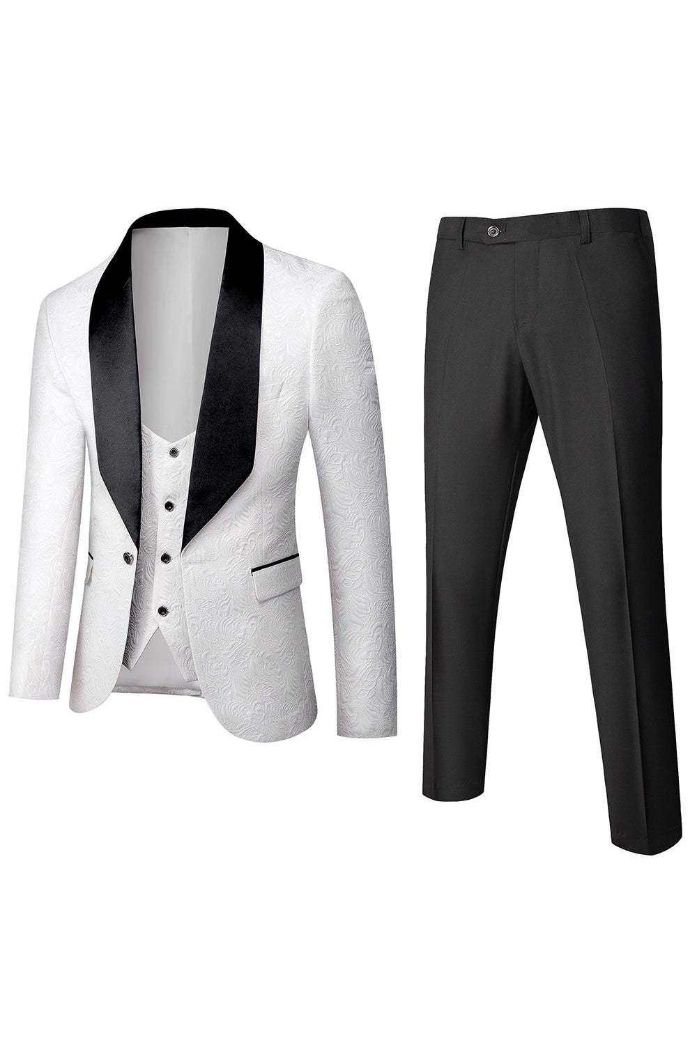 Men's 3-Piece Prom Suits in White Jacquard