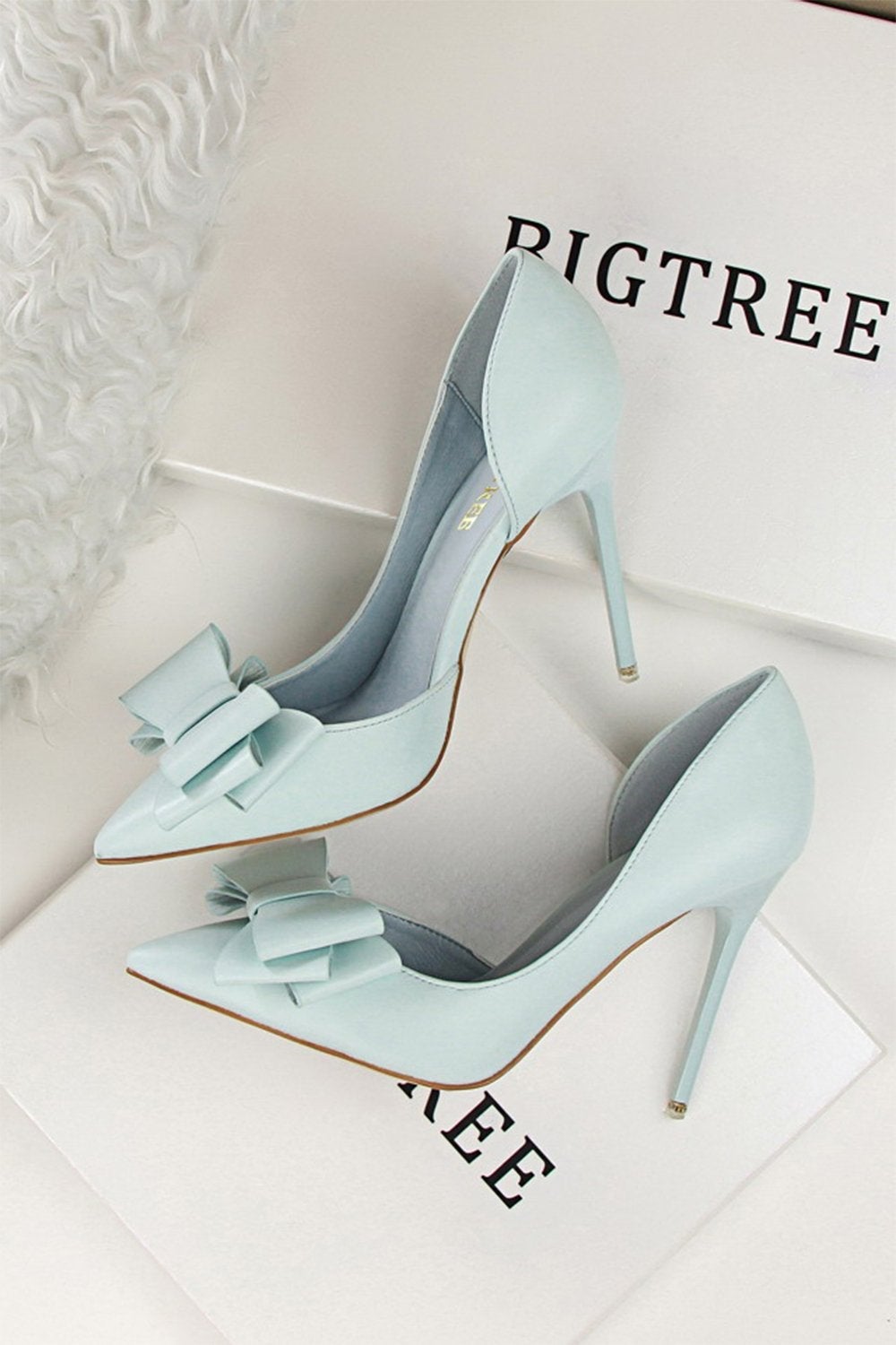 Pointed Hollow Side High Heels with Sweet Bow