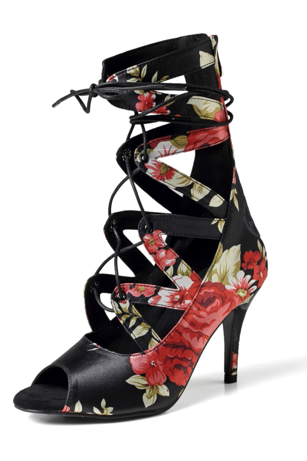 High Open-Toe Boots with Black Lace-Up Detail