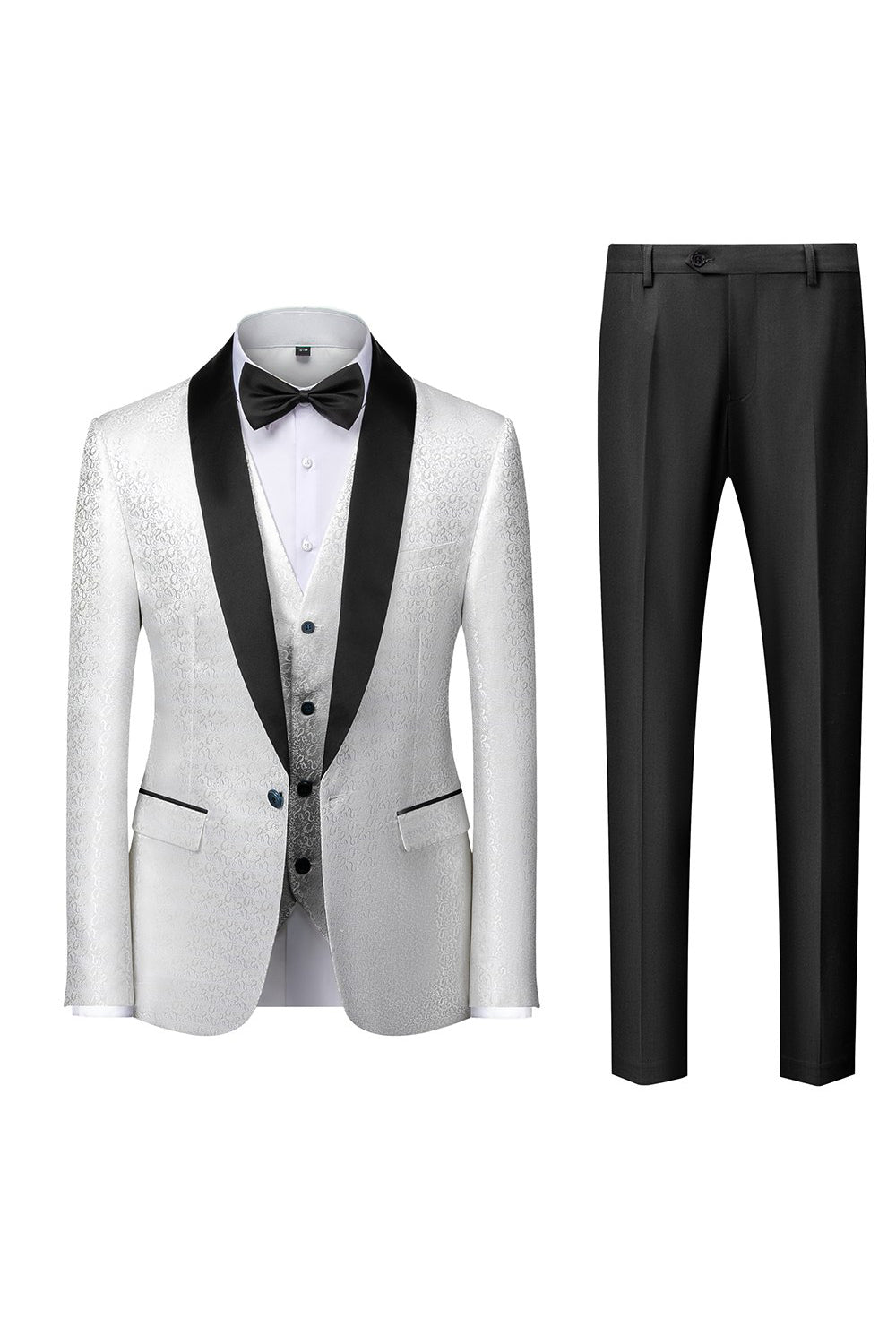 Men's 3-Piece Jacquard Suits with Black Shawl Lapel