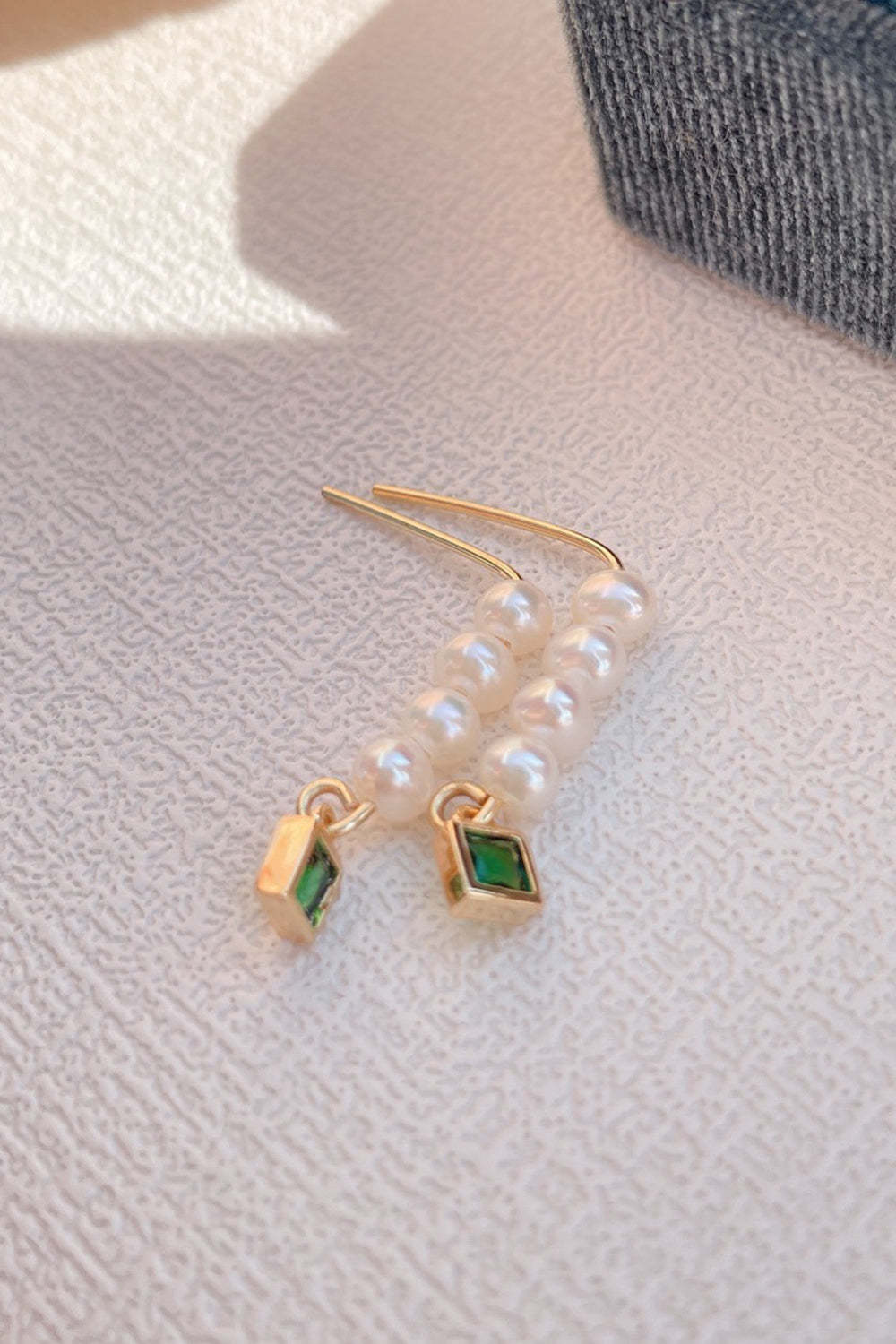 Green Rhinestone Earrings Featuring Natural Pearls