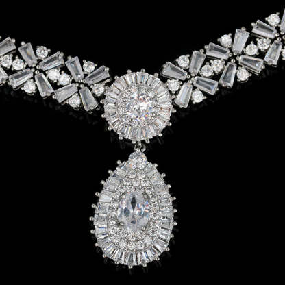 Jewelry Set with Royal Blue Crystal Necklace and Earrings