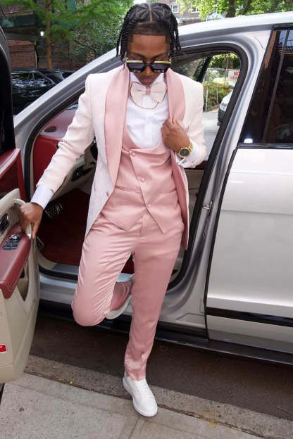 Slim Fit Men's Prom Suit in Light Pink with Shawl Lapel and Single Button