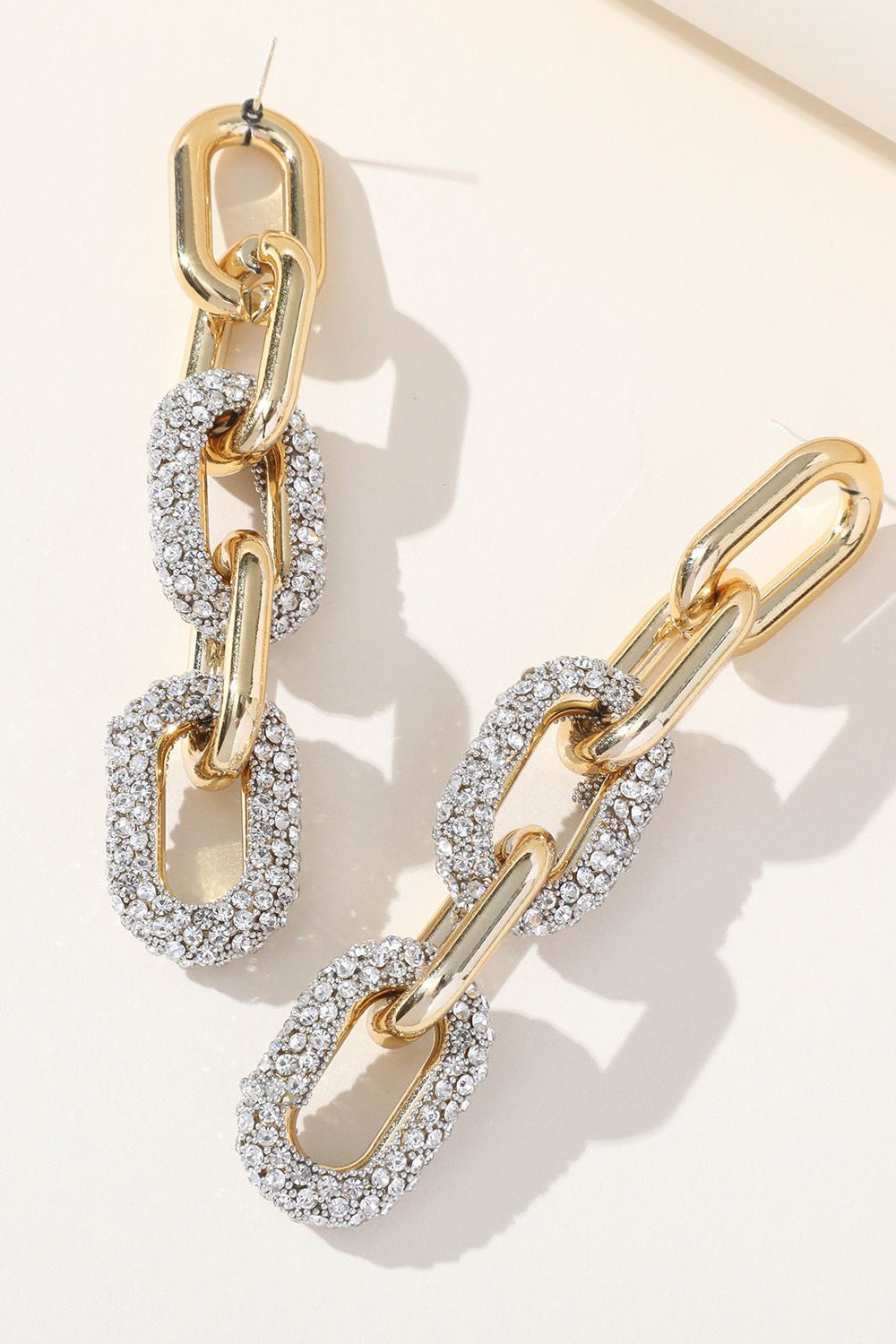 Rhinestone Earrings with Metallic Chain