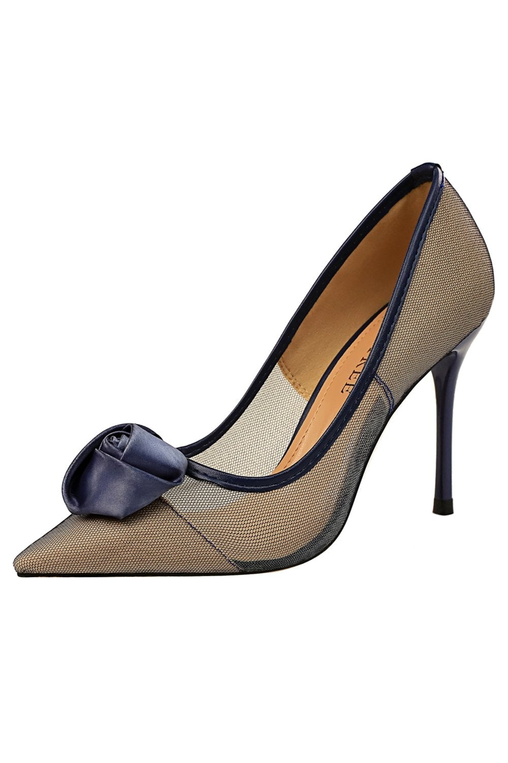Satin Rose Stiletto Heels with Mesh Hollow Design