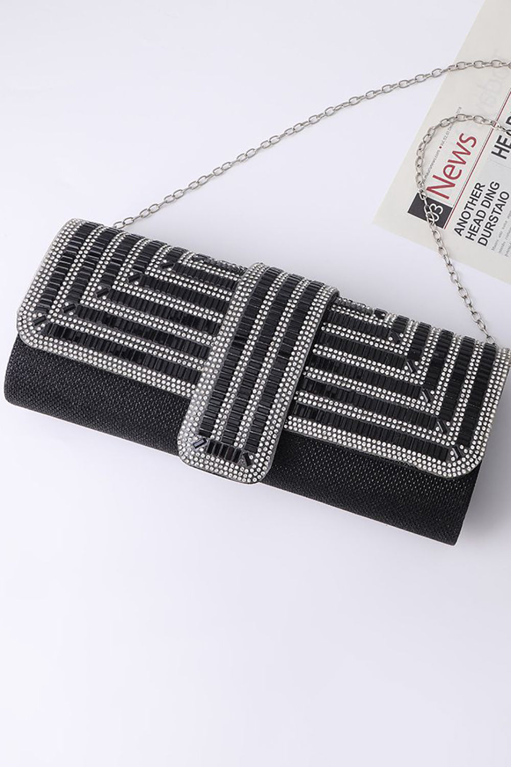 Evening Party Handbag with Sparkly Black Rhinestones