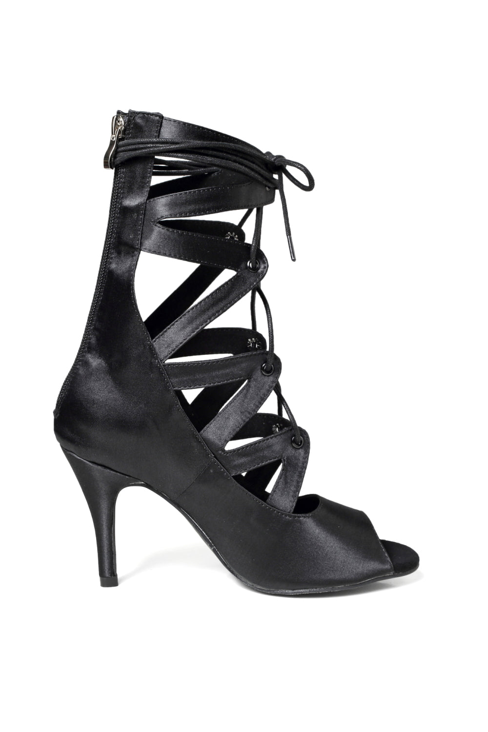 High Open-Toe Boots with Black Lace-Up Detail