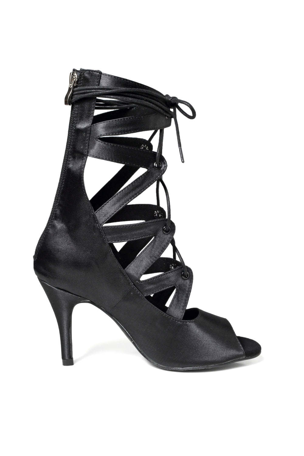 High Open-Toe Boots with Black Lace-Up Detail