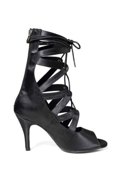 High Open-Toe Boots with Black Lace-Up Detail