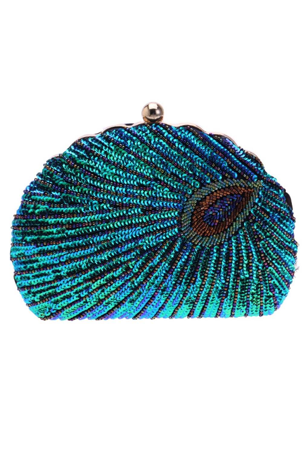Shell Shaped Beaded Clutch in Peacock Green