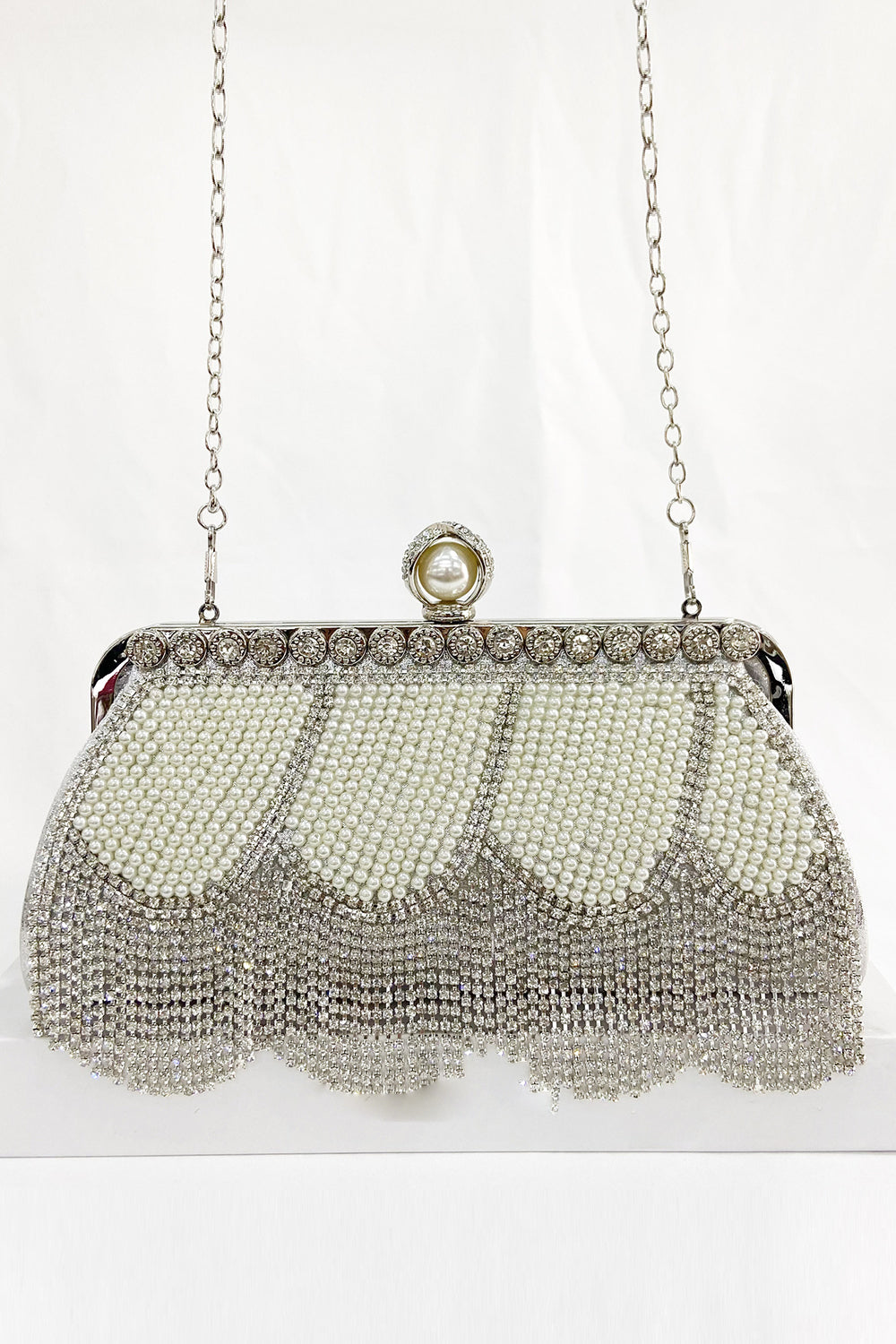 Party Handbag with Black Beaded Fringes