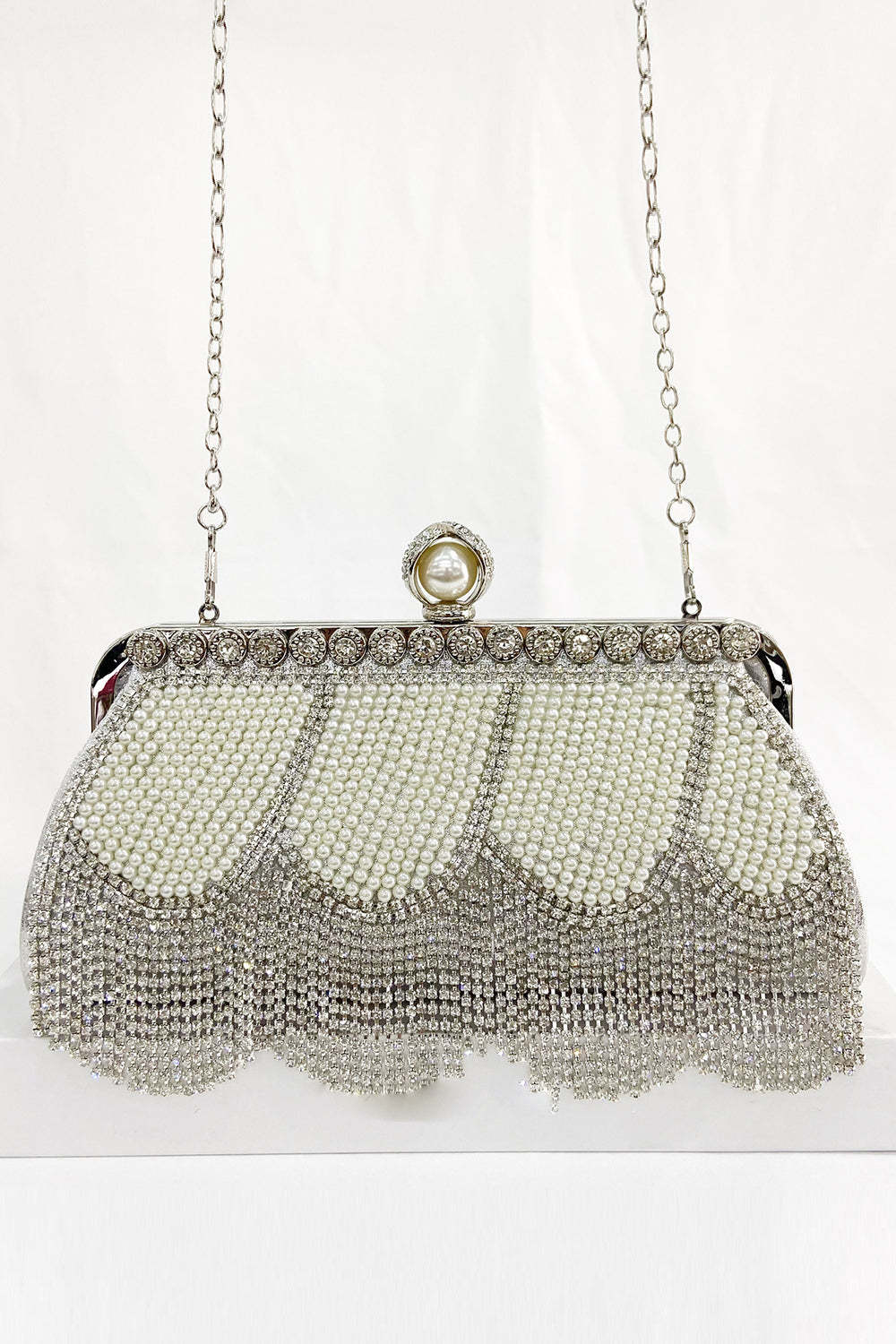 Party Handbag with Black Beaded Fringes