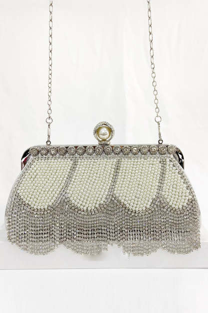 Party Handbag with Black Beaded Fringes
