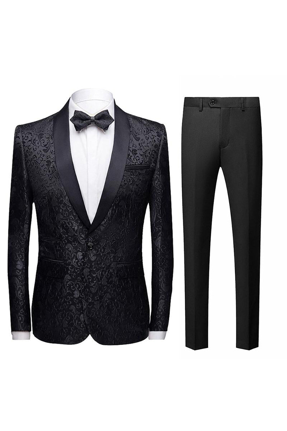 Men's 2-Piece Suits with Black Jacquard Shawl Lapel