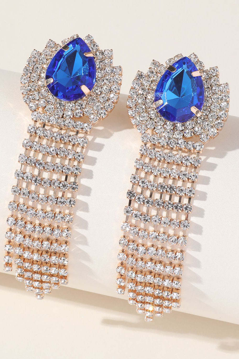 Water Drop Earrings with Sparkly Rhinestone Tassels