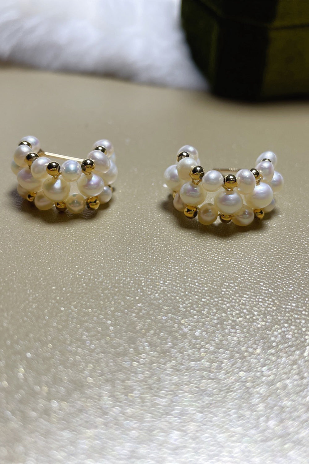 Hoop Earrings with Vintage Pearl Accents