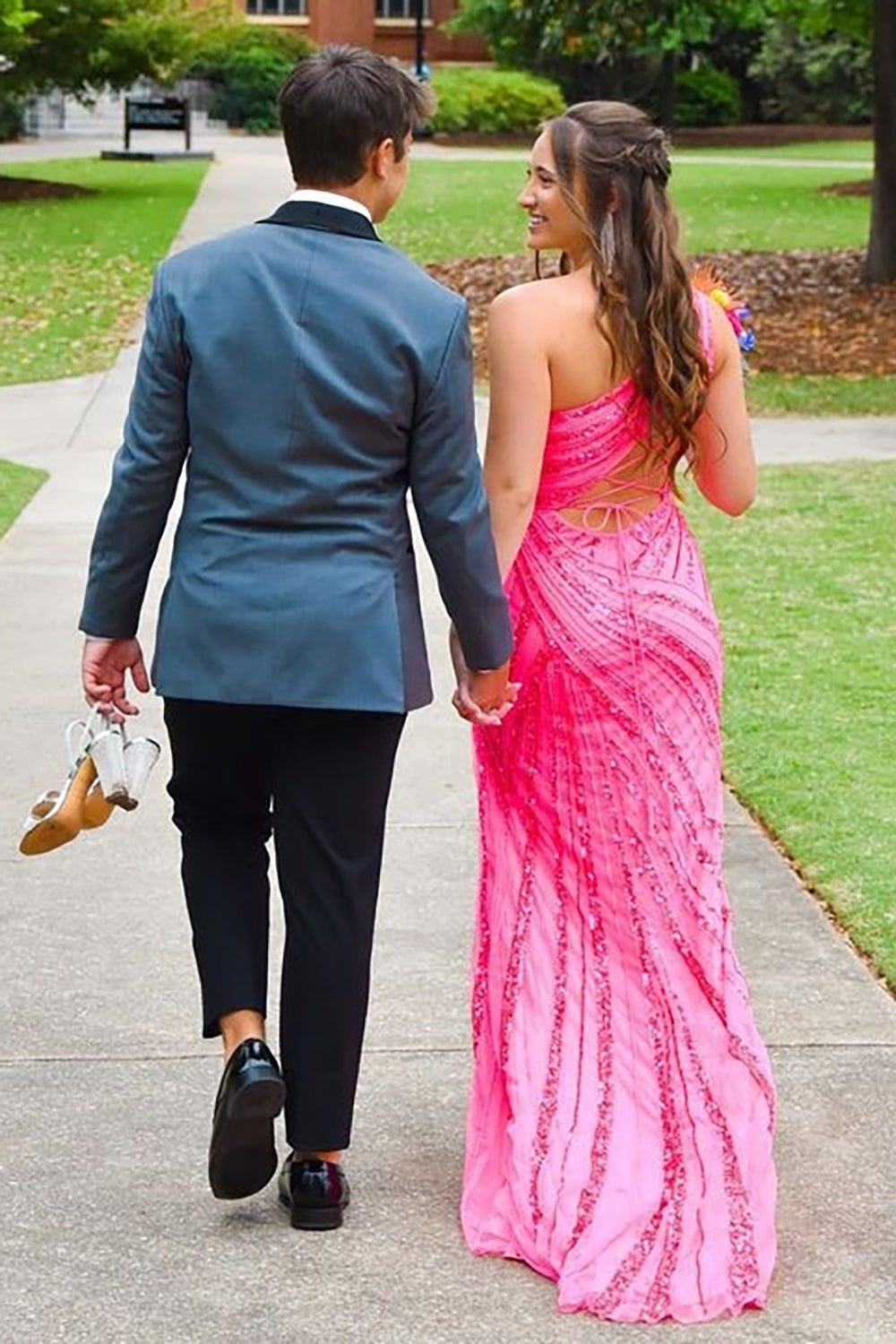 Dark Grey Men's Party Suits with Shawl Lapel and One Button