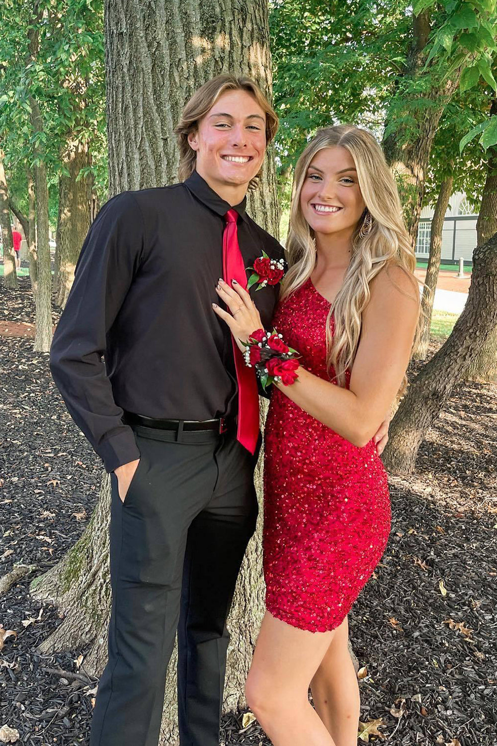 Fuchsia Sequins One Shoulder Cocktail Dress